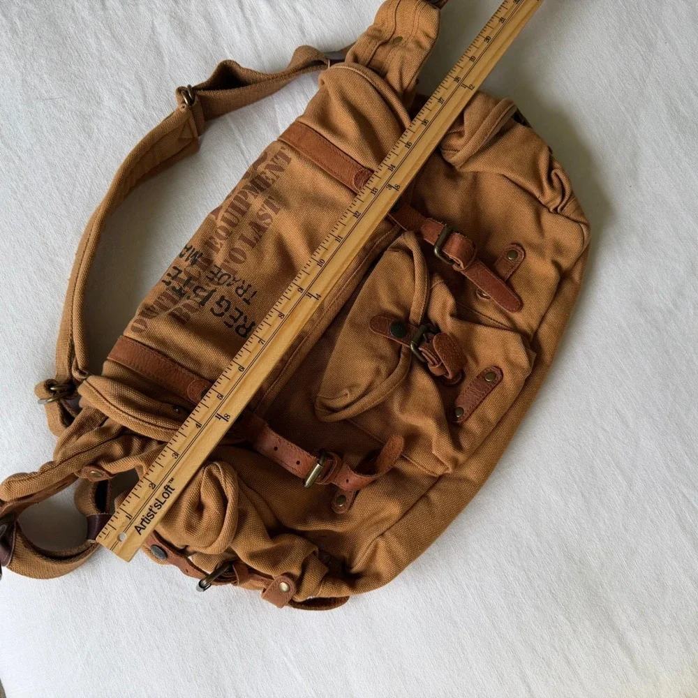Kakadu Traders Australia Canvas Messenger Bag Tan Leather Trim Outdoor Equipment